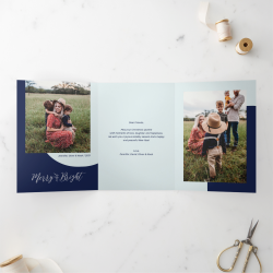 Silver & Blue | Merry & Bright Christmas Photo Tri-Fold Holiday Card