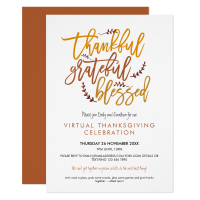 $2.20 per card Thankful Grateful Blessed Virtual Thanksgiving Invitation