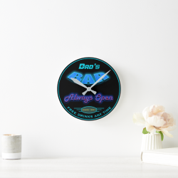 Dad's Bar Blue Faux Neon Look Any Date Any Name - Round Clock