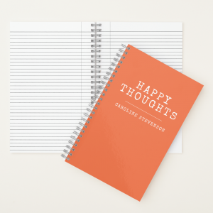 Inspirational Happy Quote in Orange Personalized Notebook