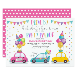 $2.61 per invite Drive By Birthday Parade Quarantine Party Girl Invitation