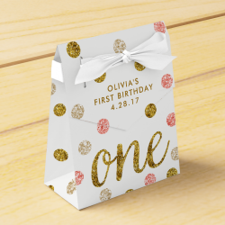 $27.00 per 10 boxes One Glitter Confetti 1st Birthday Pink and Gold Favor Box