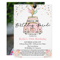 $2.50 per invite PHOTO - Drive By Birthday Party Invitation