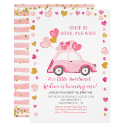 $2.55 per invite Pink Balloon Drive by Valentine Birthday Invitation