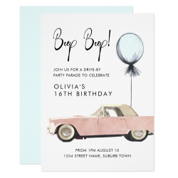 $2.40 per invite Retro Car Parade Party Drive By Rockabilly Any Age Invitation