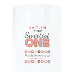 $54.95 per pack of 50 SWEETEST ONE Pink Iced Donuts Baby First Birthday Favor Bag