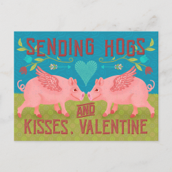 Funny Happy Valentines Day Pigs Pun Kids Classroom Holiday Postcard