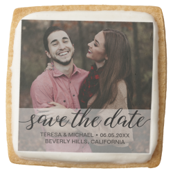 Simple Fun Engagement Photo Save the Date Square Shortbread Cookie