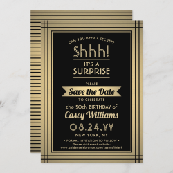 Any Age Surprise Birthday Elegant Black Gold 50th Save The Date