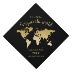 $20.00 per tassel topper Gold World Map Conquer the World Inspirational Graduation Cap Topper