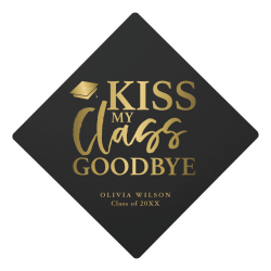 Kiss My Class Goodbye Gold Graduation Cap Topper