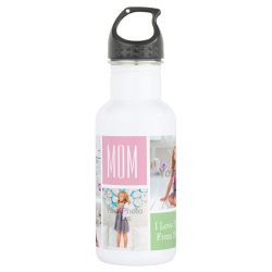 Custom Mothers Day Photo Collage Pink/Green/Gray Water Bottle