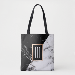 Fashionable Black White Marble Texture Monogram Tote Bag