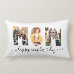Modern MOM 3 Photo Collage Happy Mother's Day Lumbar Pillow