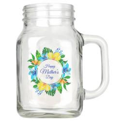 Tropical Blue and Yellow Floral Happy Mother's Day Mason Jar