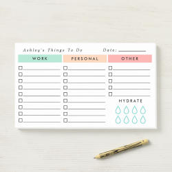Minimalist Daily Organizer - To Do List - Hydrate Post-it Notes