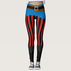 Black Red Vertical Stripe Pirate Belt Halloween Leggings