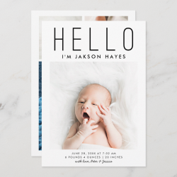 HELLO Simple Modern Photo Birth Announcement