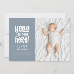 Hello, simple modern minimal photo birth announcement