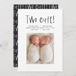 Modern minimal twin photo birth announcement
