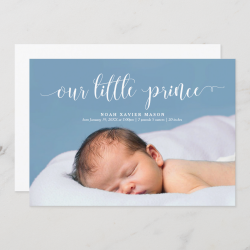 Our Little Prince White Script Birth Announcement