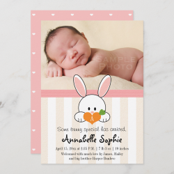 PINK MONOGRAMMED BUNNY RABBIT BIRTH ANNOUNCEMENT
