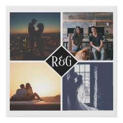 Personalized 4 Photo Monogram Black Faux Canvas Print