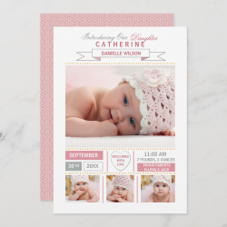 Precious Arrival Pink Photo Birth Announcement