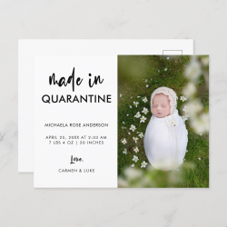 Script Made in Quarantine Newborn Elegant Simple Announcement Postcard