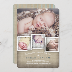 Sweet Country Burlap Baby Boy Birth Announcement