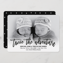 Twice the Adventure Modern Twins Birth Announcemen Announcement