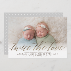 Twice the Love Faux Foil Twin Birth Announcement