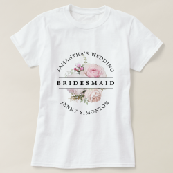 Blush Pink Rose Floral Bridesmaid Wedding T-Shirt