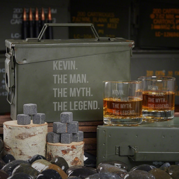$79.95; Zazzle.com Man Myth Legend Ammo Can Set With Rocks Glasses