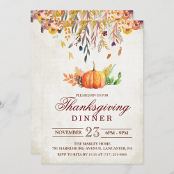 Rustic Pumpkin Fall Thanksgiving Dinner Invitation