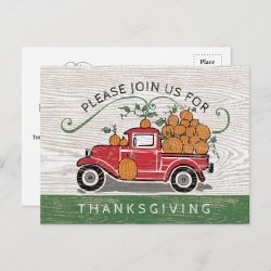 Thanksgiving Dinner Vintage Truck Pumpkins Invitation Postcard