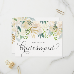 Watercolor Pale Peonies Will You Be My Bridesmaid Invitation Postcard