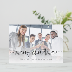 Company Logo Add Photo Merry Christmas Script Flat Holiday Card