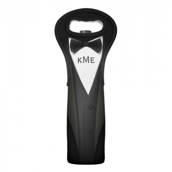 Funny Black Tuxedo Suit - Custom Monogram Text Wine Bag