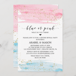 Watercolor Blue or Pink Gender Reveal Party Invitation