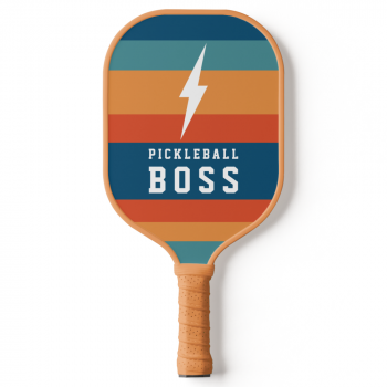 Pickleball Boss Lightning Bolt Retro Stripes Name Pickleball Paddle