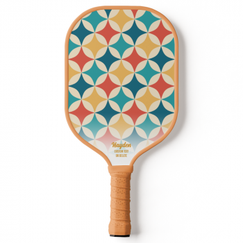 Retro Geometric Diamond Pattern Custom Text Cool Pickleball Paddle